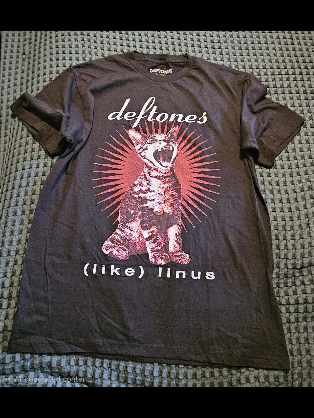 Deftones "(like) linus" Graphic Tee - Black with Red Cat Print
